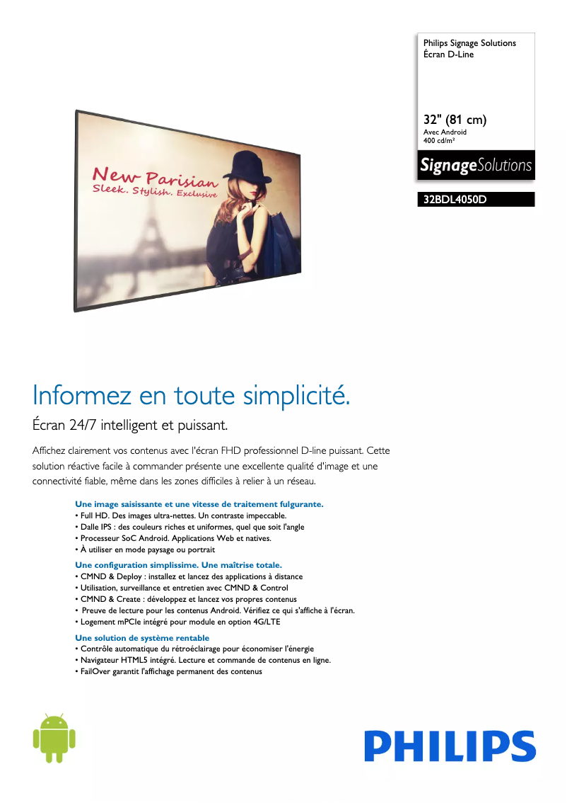 Page n°1 - Fiche technique Philips 32BDL4050D