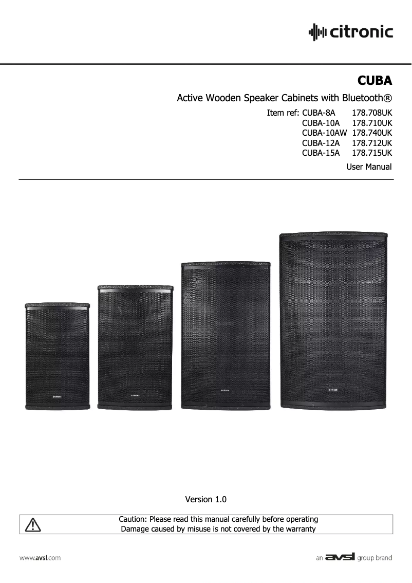 Page 1 de la notice Manuel utilisateur Citronic CUBA-10AW