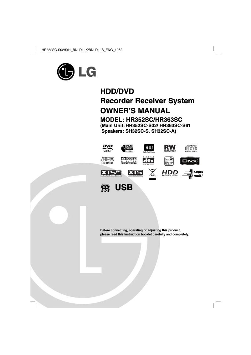 Page 1 de la notice Manuel utilisateur LG HR363SC