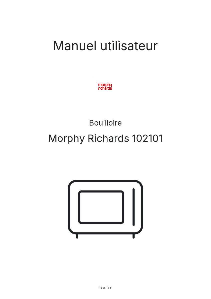 Page n°1 - Manuel utilisateur Morphy Richards 102101
