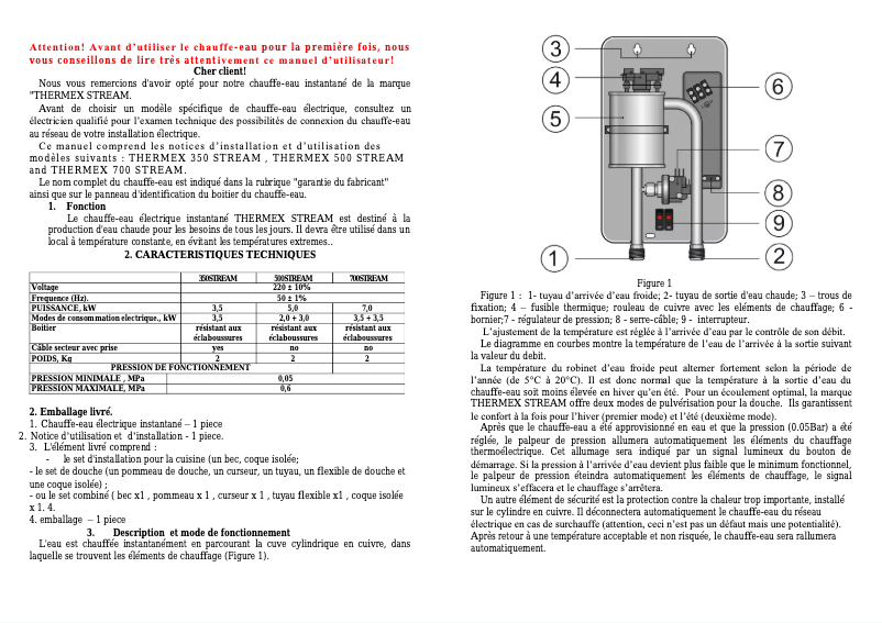 Page 1 de la notice Manuel utilisateur Cointra Thermex Stream