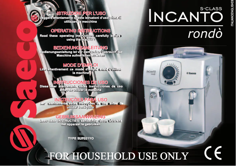 Image de la première page du manuel de l'appareil Saeco Incanto Rondo