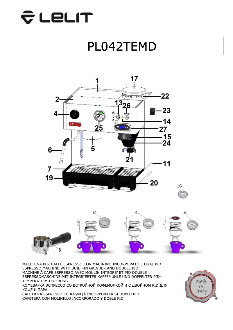 Page 1 de la notice Manuel utilisateur Lelit Anita PL042TEMD