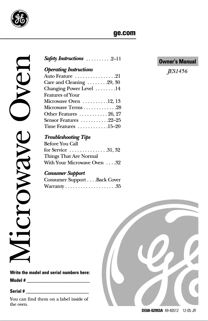 Page 1 de la notice Manuel utilisateur GE JES1456WJ