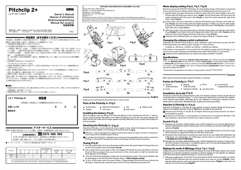 Página 1 del manual Manual de usuario Korg Pitchclip 2+