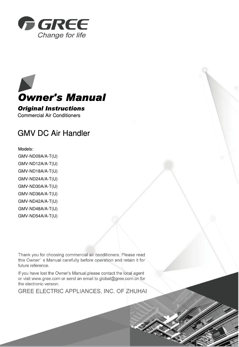 Page 1 de la notice Manuel utilisateur Gree GMV-ND12A/A-T(U)