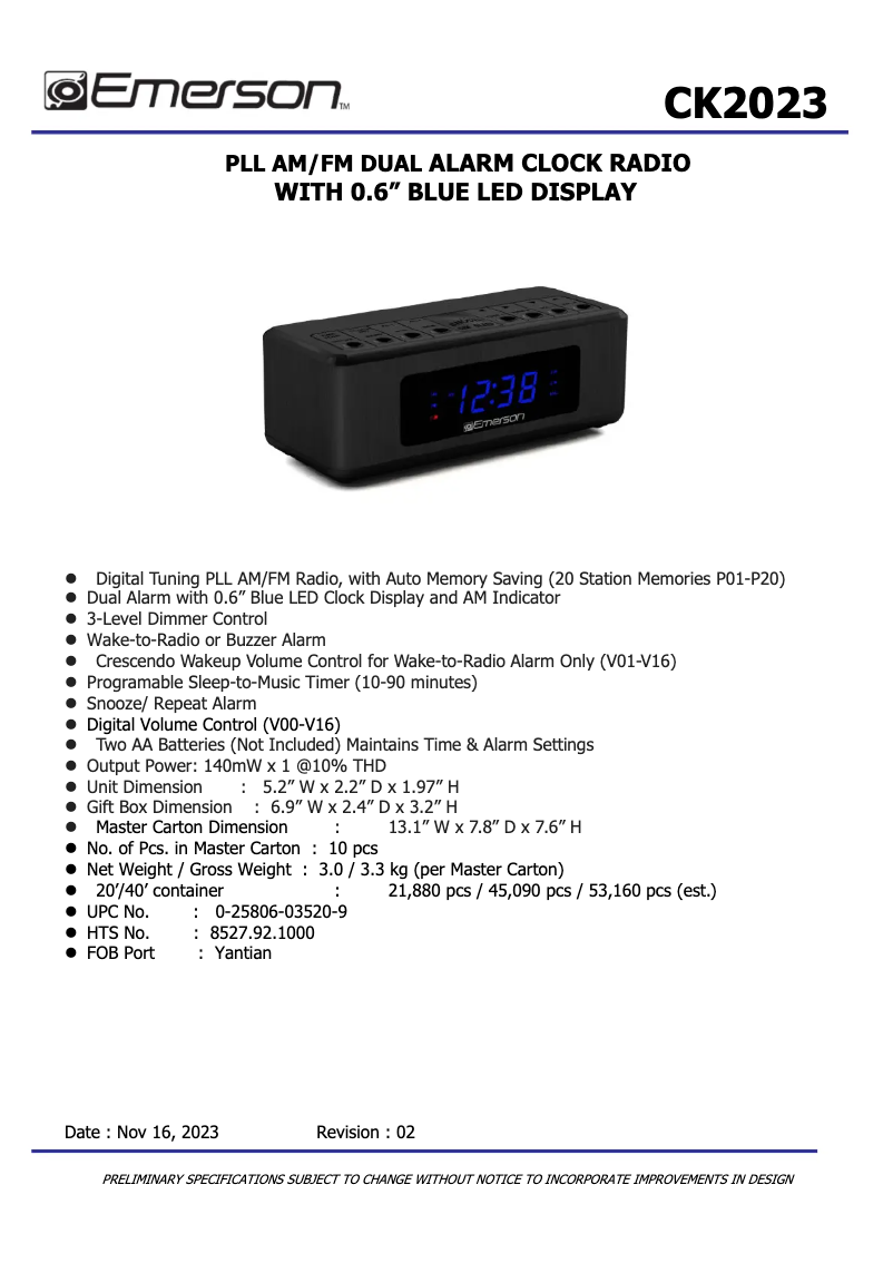 Image de la première page du manuel de l'appareil CK2023