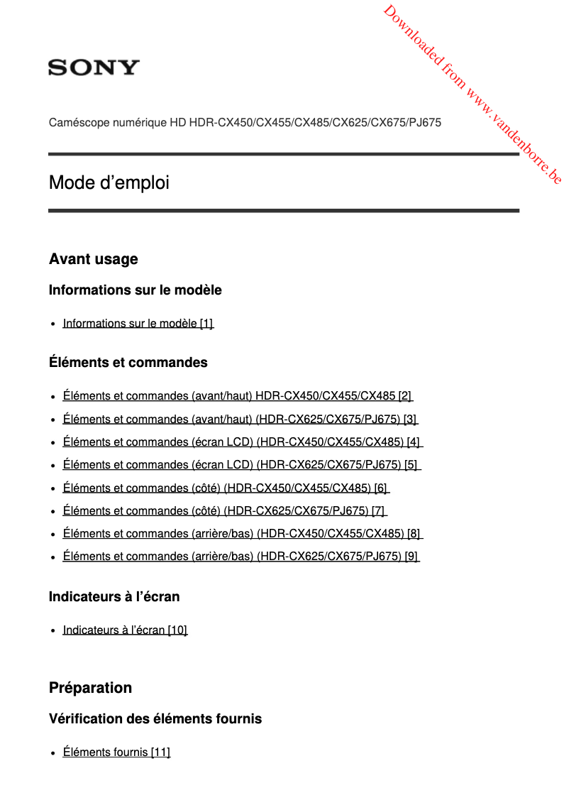 Image de la première page du manuel de l'appareil HDR-CX625