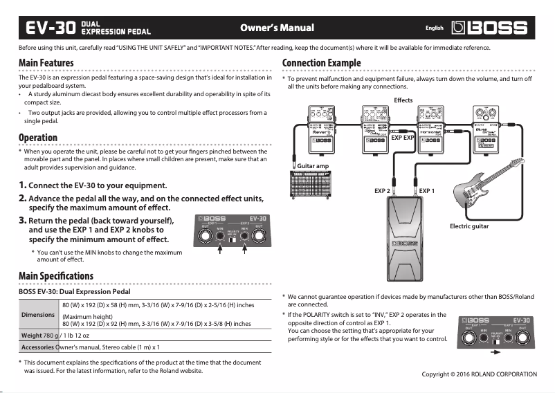 Page 1 de la notice Manuel utilisateur Boss EV-30