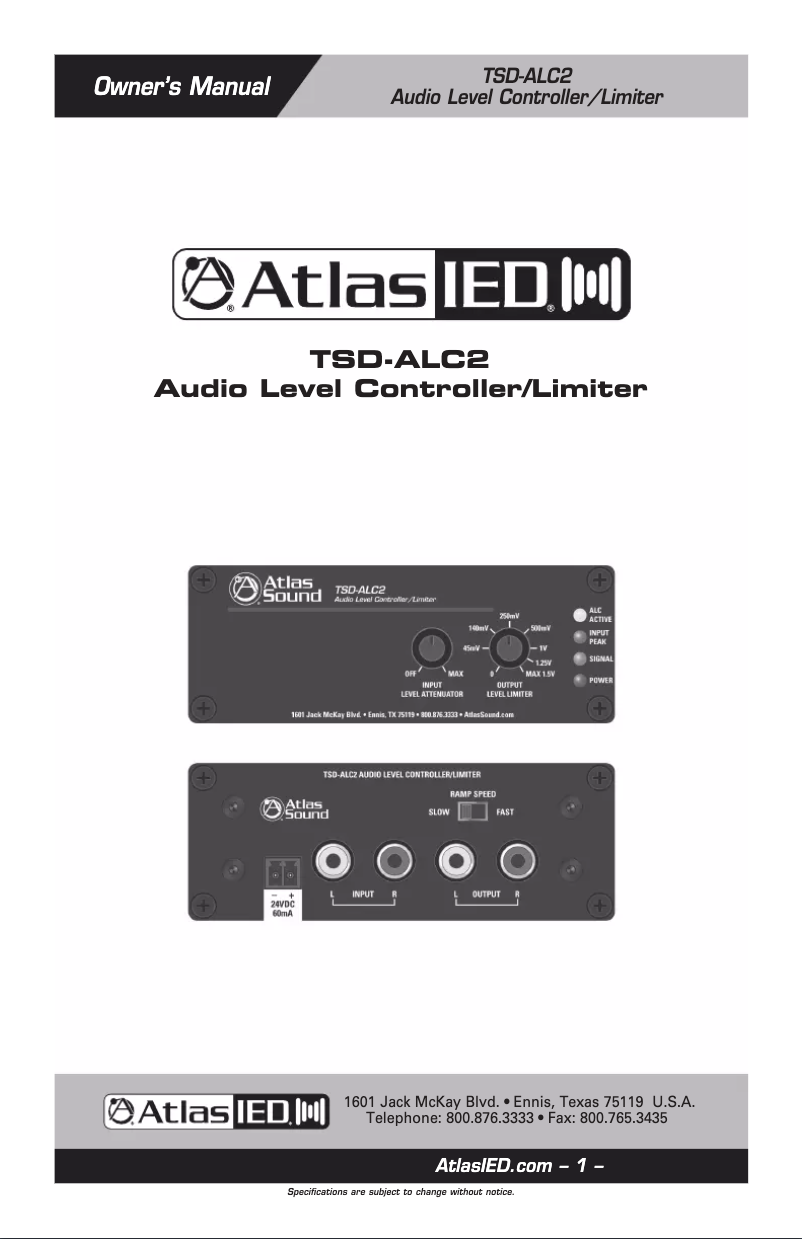 Page 1 de la notice Manuel utilisateur Atlas Sound TSD-ALC2