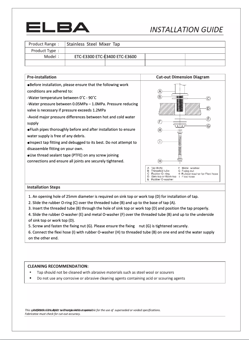 Page 1 de la notice Manuel utilisateur Elba ETC-E3400