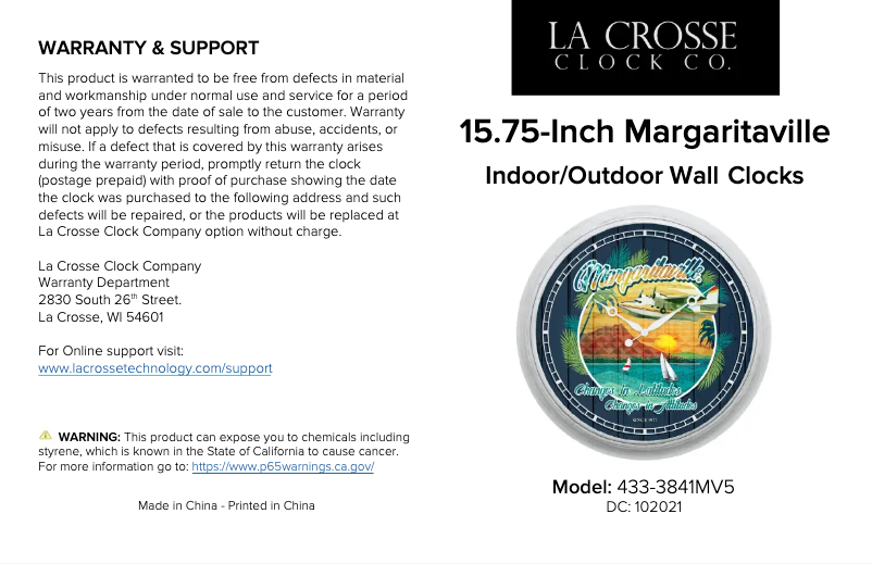 Page n°1 - Manuel utilisateur La Crosse Technology 433-3841MV5