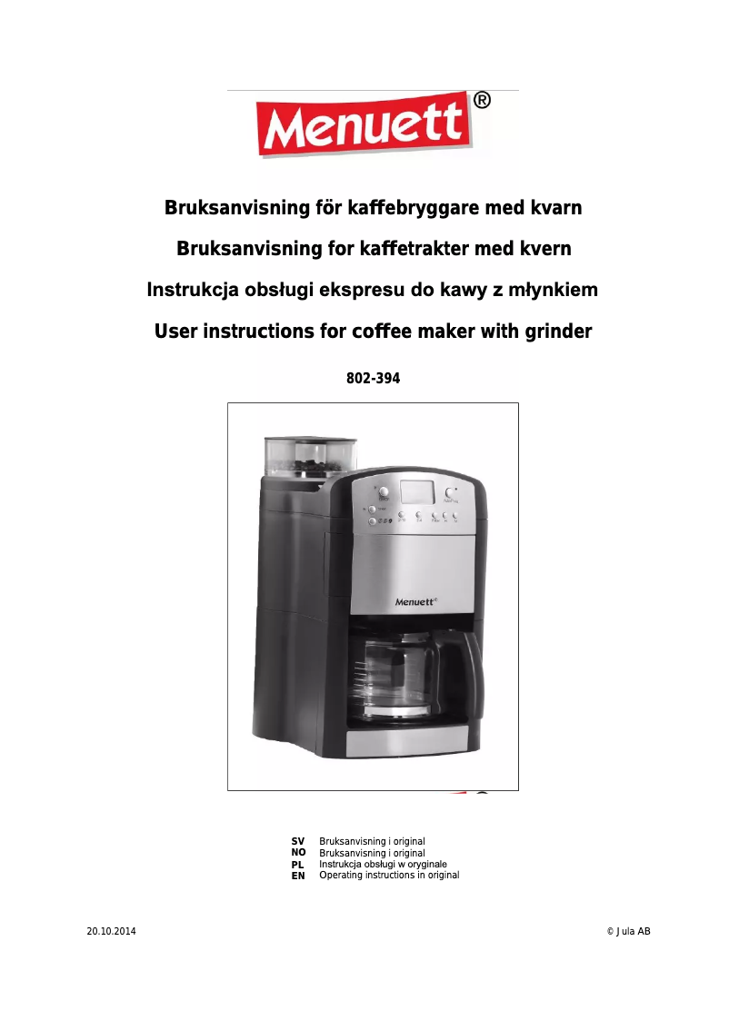 Page n°1 - Manuel utilisateur Menuett 802-394