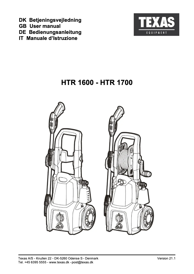 Page n°1 - Manuel utilisateur Texas HTR 1700