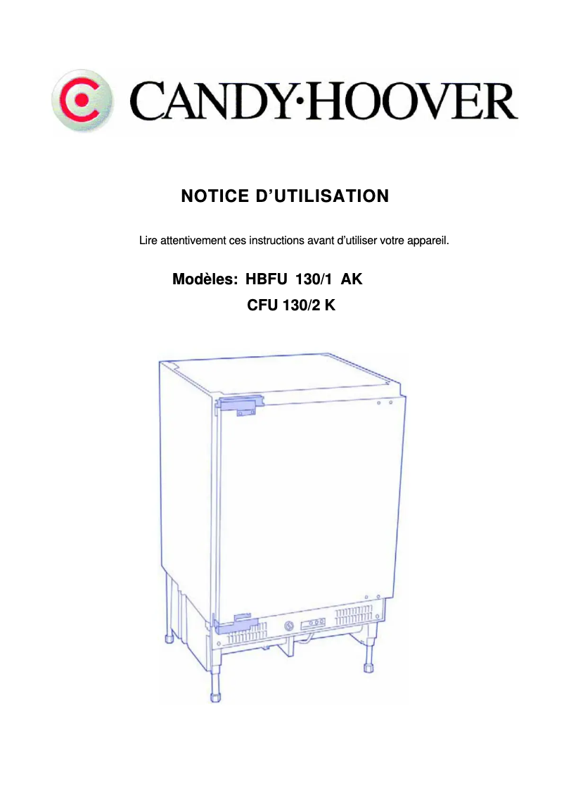 Page 1 de la notice Manuel utilisateur Candy HBFU 130/1 AK