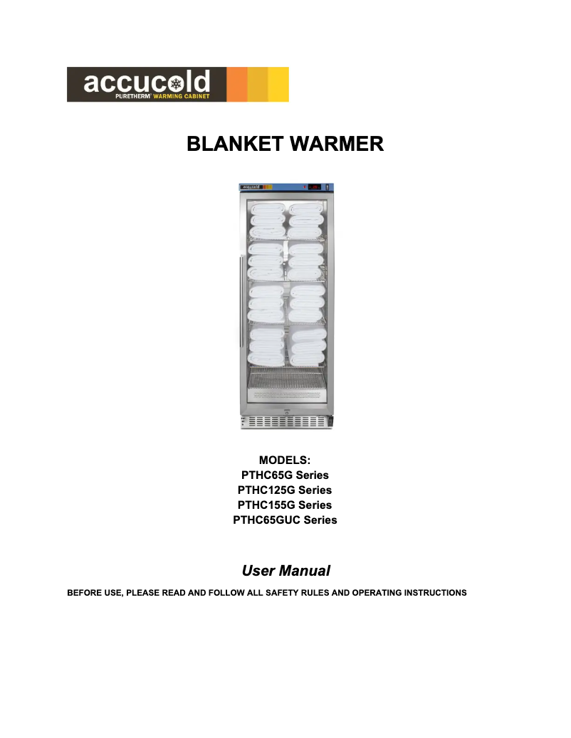 Page 1 de la notice Manuel utilisateur Accucold PTHC155G