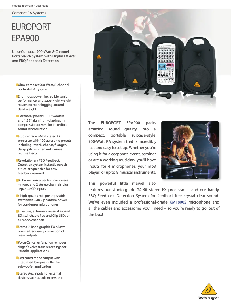 Page n°1 - Fiche technique Behringer Europort EPA900