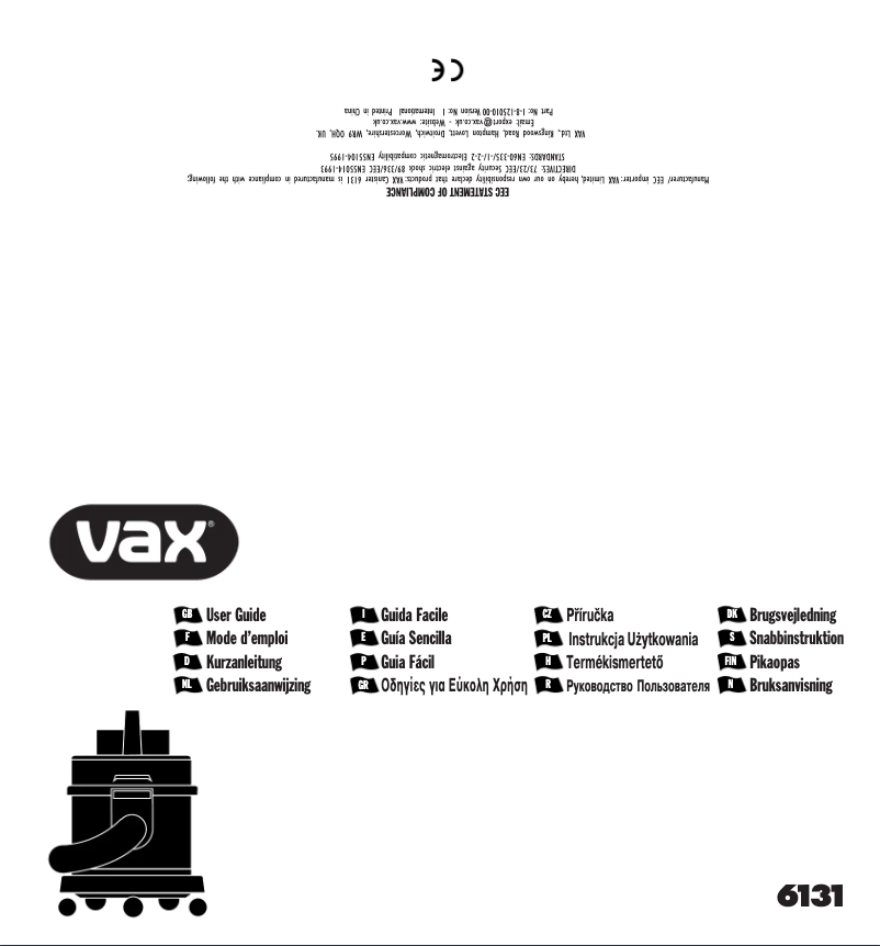 Page 1 de la notice Manuel utilisateur Vax 6131