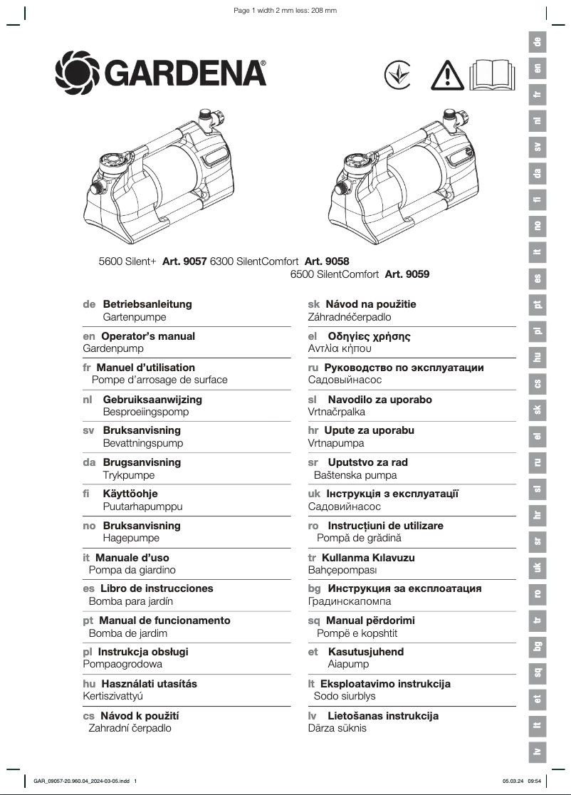 Page n°1 - Manuel utilisateur Gardena 6300 SilentComfort