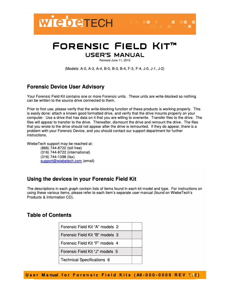 Page n°1 - Manuel utilisateur CRU Field Kit J-0