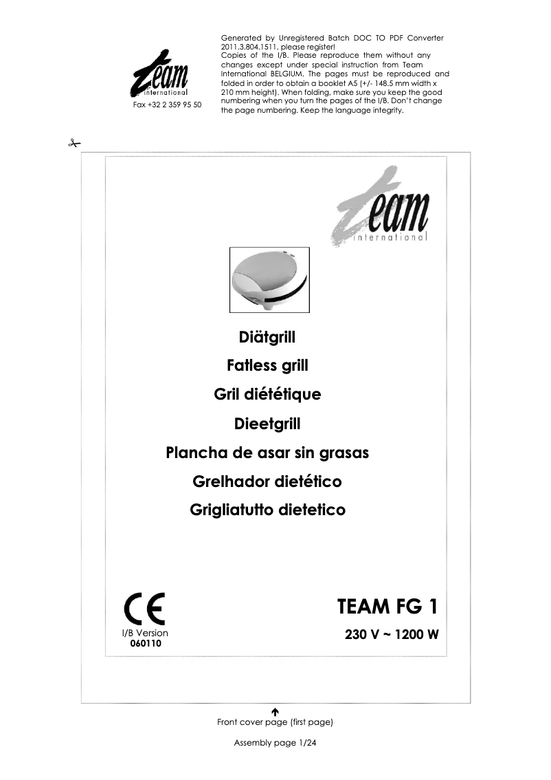 Page 1 de la notice Manuel utilisateur Team FG 1