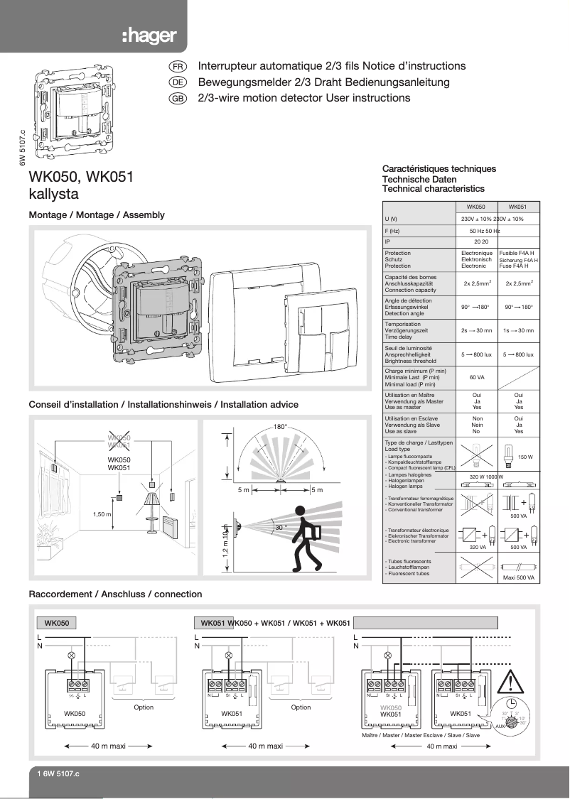 Page 1 de la notice Manuel utilisateur Hager WK050