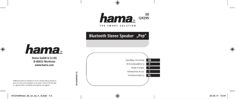 Page 1 de la notice Manuel utilisateur Hama Pop