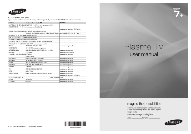 Page n°1 - Manuel utilisateur Samsung PS63C7700YS