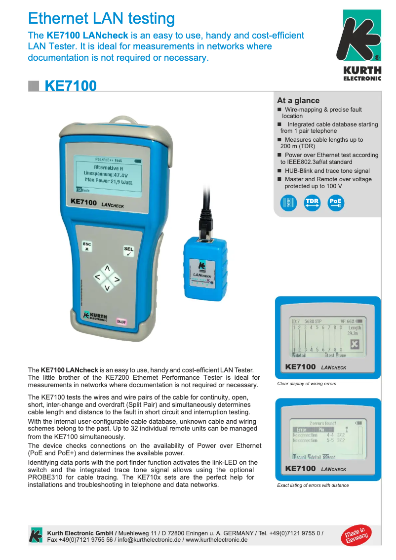 Page n°1 - Fiche technique Kurth Electronic KE7108
