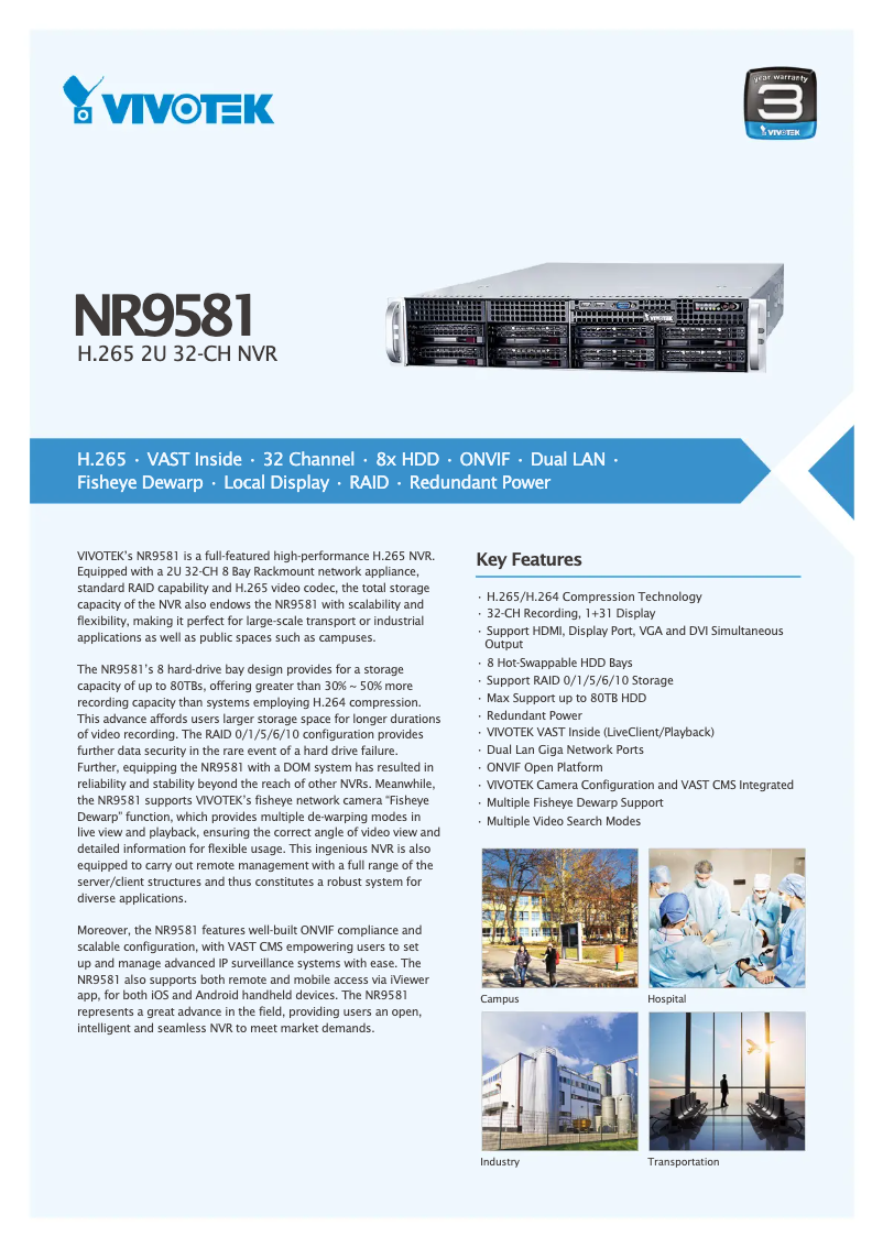Page 1 de la notice Fiche technique Vivotek NR9581-v2