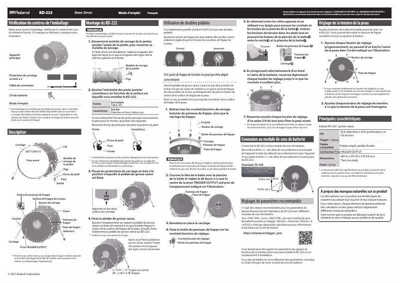 Page n°1 - Manuel utilisateur Roland KD-222