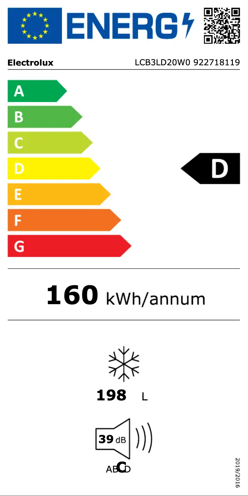 Page n°1 - Label énergétique Electrolux LCB3LD20W0