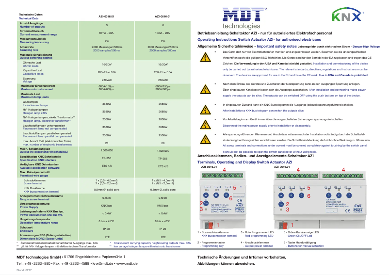 Page 1 de la notice Manuel utilisateur MDT AZI-0316.01