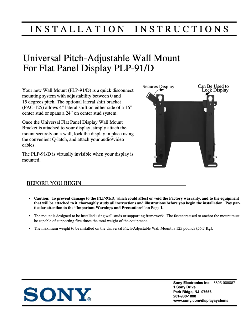 Page n°1 - Manuel utilisateur Sony PLP-91/D