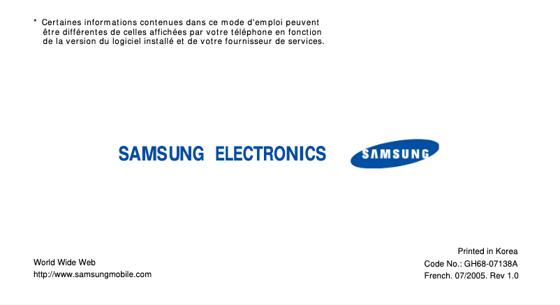 Page 1 de la notice Manuel utilisateur Samsung SGH-C210