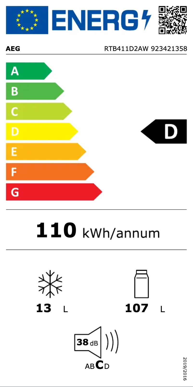 Page n°1 - Label énergétique AEG RTB411D2AW