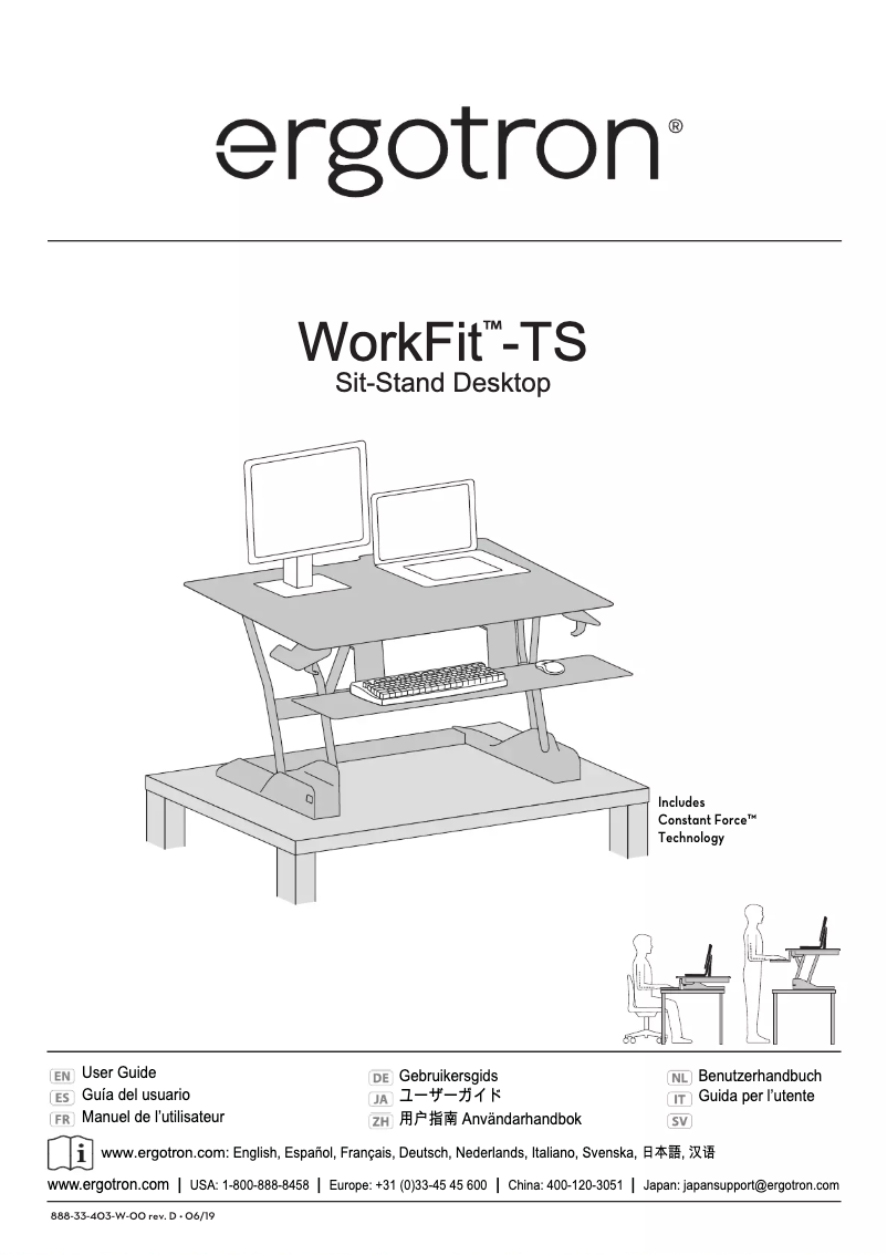 Page 1 de la notice Manuel utilisateur Ergotron WorkFit-TS