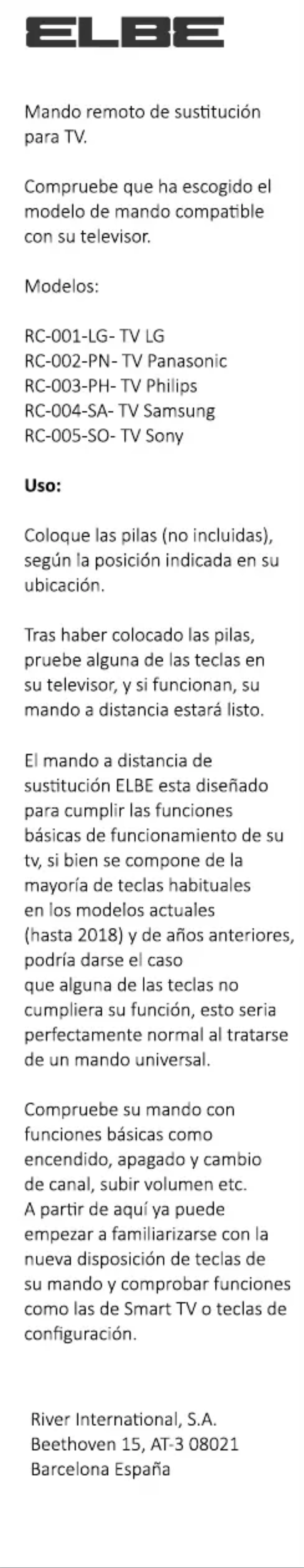 Page 1 de la notice Manuel utilisateur ELBE RC-001-LG