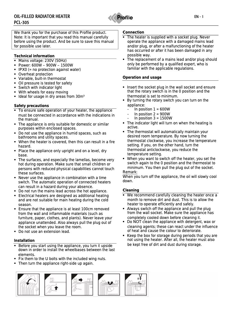 Page 1 of the manual User Manual Profile Fogo Midi PCL-305