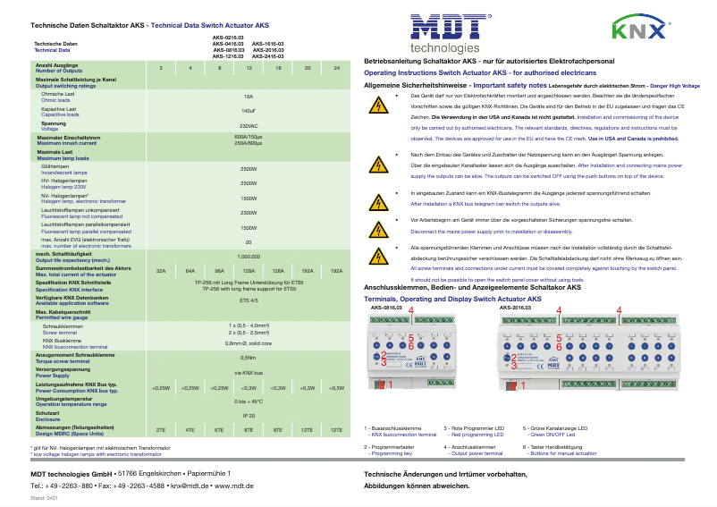 Page 1 de la notice Manuel utilisateur MDT AKS-1616.03