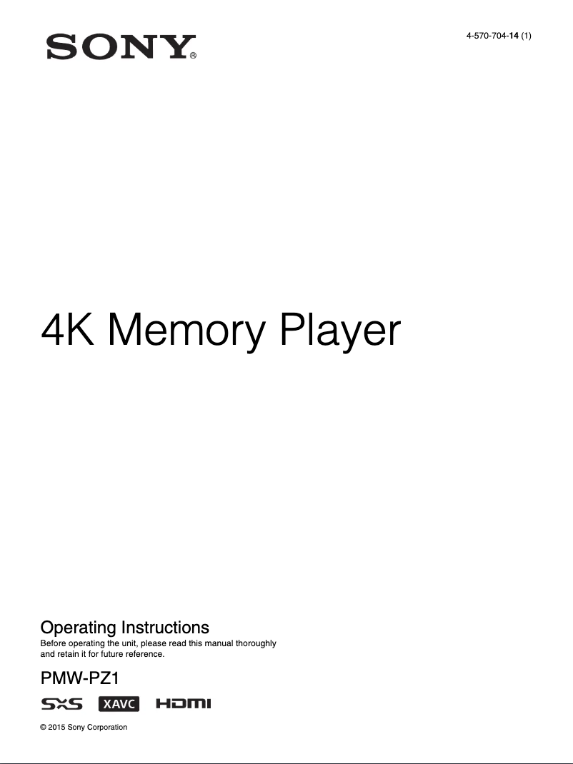Page n°1 - Manuel utilisateur Sony PMW-PZ1