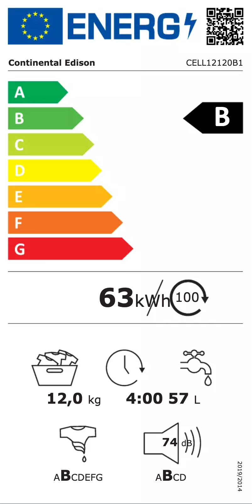 Page n°1 - Label énergétique Continental Edison CELL12120W1