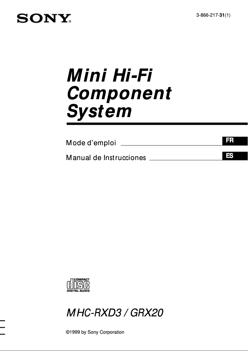 Page 1 de la notice Manuel utilisateur Sony MHC-RXD3