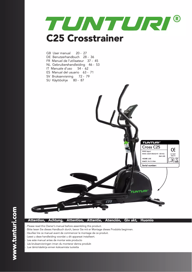 Page 1 de la notice Manuel utilisateur Tunturi Compentence C25-F