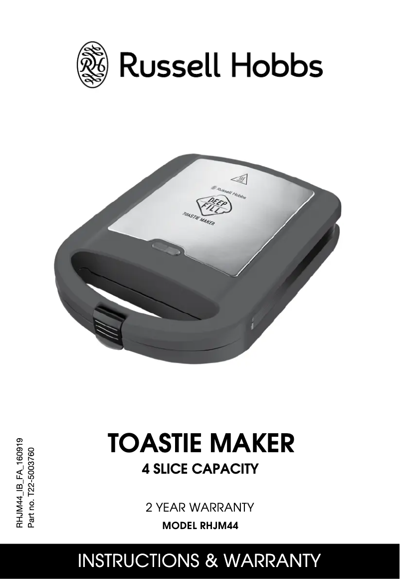 Image de la première page du manuel de l'appareil Toastie Maker RHJM44