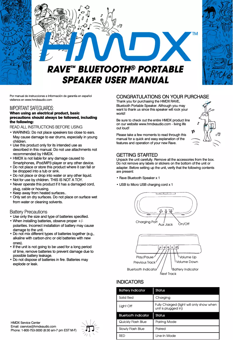 Page 1 de la notice Manuel utilisateur HMDX Rave