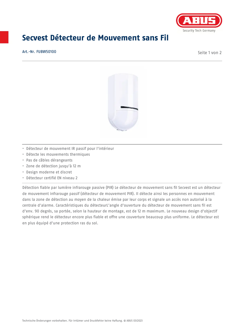 Image de la première page du manuel de l'appareil FUBW50100