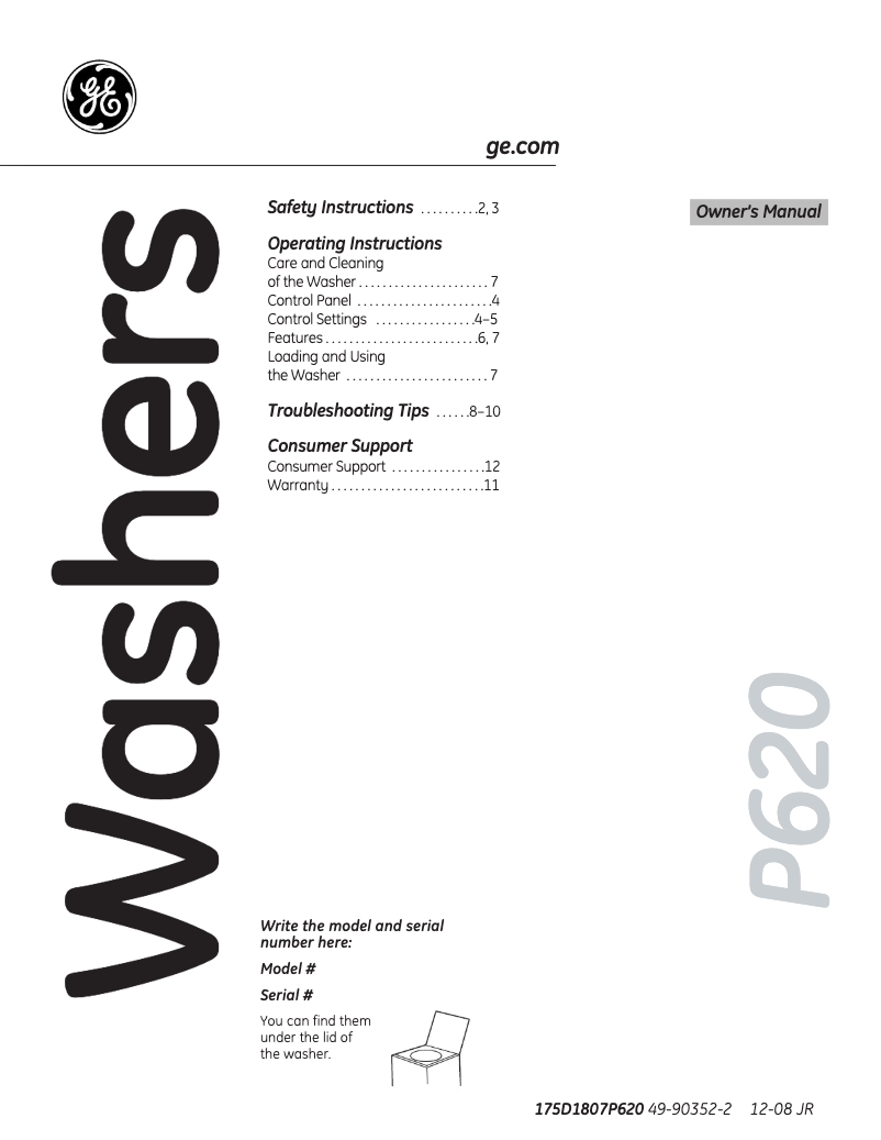 Page n°1 - Manuel d'utilisation et d'entretien GE WJRE5550KWW