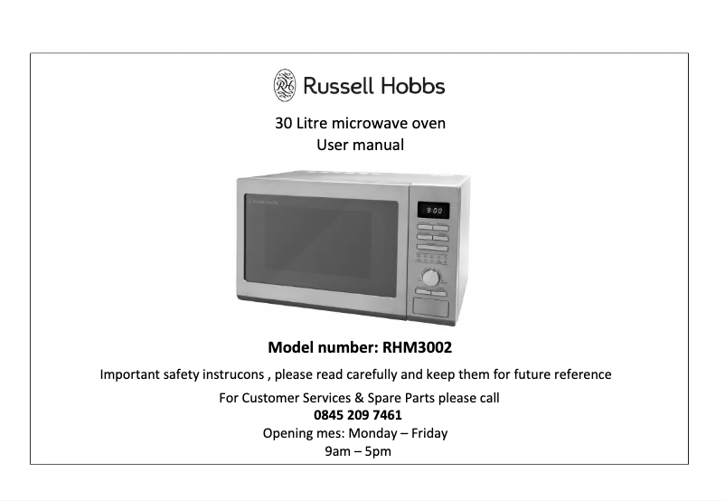 Page n°1 - Manuel utilisateur Russell Hobbs RHM3002