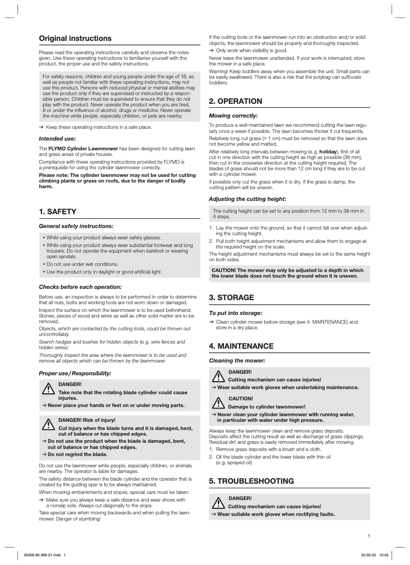 Page 1 de la notice Manuel utilisateur Flymo H400